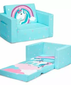 Delta Children Kids’ Chairs Unicorn Cozee Flip Out Chair - 2-in-1 Convertible Chair To Lounger For Kids