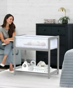 Delta Children Classic Wood Bedside Bassinet Sleeper - Portable Crib With High-End Wood Frame Bassinets