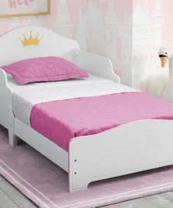 Delta Children Princess Crown Wood Toddler Bed, White/Pink Toddler Beds