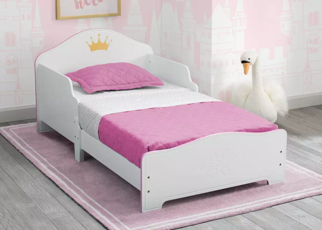 Delta Children Princess Crown Wood Toddler Bed, White/Pink Toddler Beds 3 Delta Children Princess Crown Wood Toddler Bed, White/Pink Toddler Beds