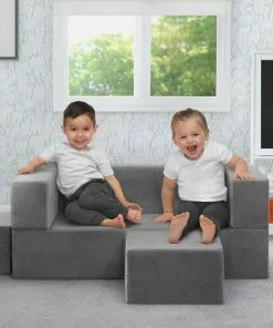 Delta Children Convertible Sofa And Play Set For Kids And Toddlers Modular Foam Couch And Flip Out Lounger With 2 Ottomans Kids’ Chairs