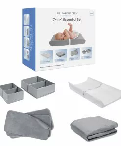 Delta Children Changing Pads & Covers 7-Piece Essential Changing Table Set - Newborn Baby Gift Set For Boys And Girls – Set Includes Changing Pad, Plush Changing Pad Cover, 3 Changing Pad Liners And 2 Storage Bins