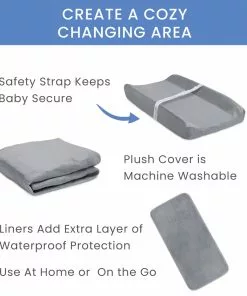 Delta Children Changing Pads & Covers 7-Piece Essential Changing Table Set - Newborn Baby Gift Set For Boys And Girls – Set Includes Changing Pad, Plush Changing Pad Cover, 3 Changing Pad Liners And 2 Storage Bins