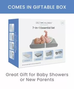 Delta Children Changing Pads & Covers 7-Piece Essential Changing Table Set - Newborn Baby Gift Set For Boys And Girls – Set Includes Changing Pad, Plush Changing Pad Cover, 3 Changing Pad Liners And 2 Storage Bins