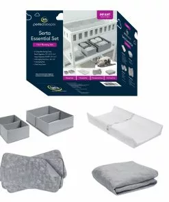 Serta 7-Piece Essential Changing Table Set - Newborn Baby Gift Set For Boys And Girls – Set Includes Changing Pad, Plush Changing Pad Cover, 3 Changing Pad Liners And 2 Storage Bins Changing Pads & Covers