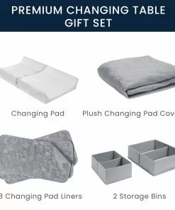 Serta 7-Piece Essential Changing Table Set - Newborn Baby Gift Set For Boys And Girls – Set Includes Changing Pad, Plush Changing Pad Cover, 3 Changing Pad Liners And 2 Storage Bins Changing Pads & Covers