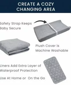 Serta 7-Piece Essential Changing Table Set - Newborn Baby Gift Set For Boys And Girls – Set Includes Changing Pad, Plush Changing Pad Cover, 3 Changing Pad Liners And 2 Storage Bins Changing Pads & Covers