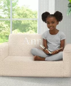 Delta Children What's New Personalized Cozee Flip-Out Sherpa 2-in-1 Convertible Sofa To Lounger For Kids