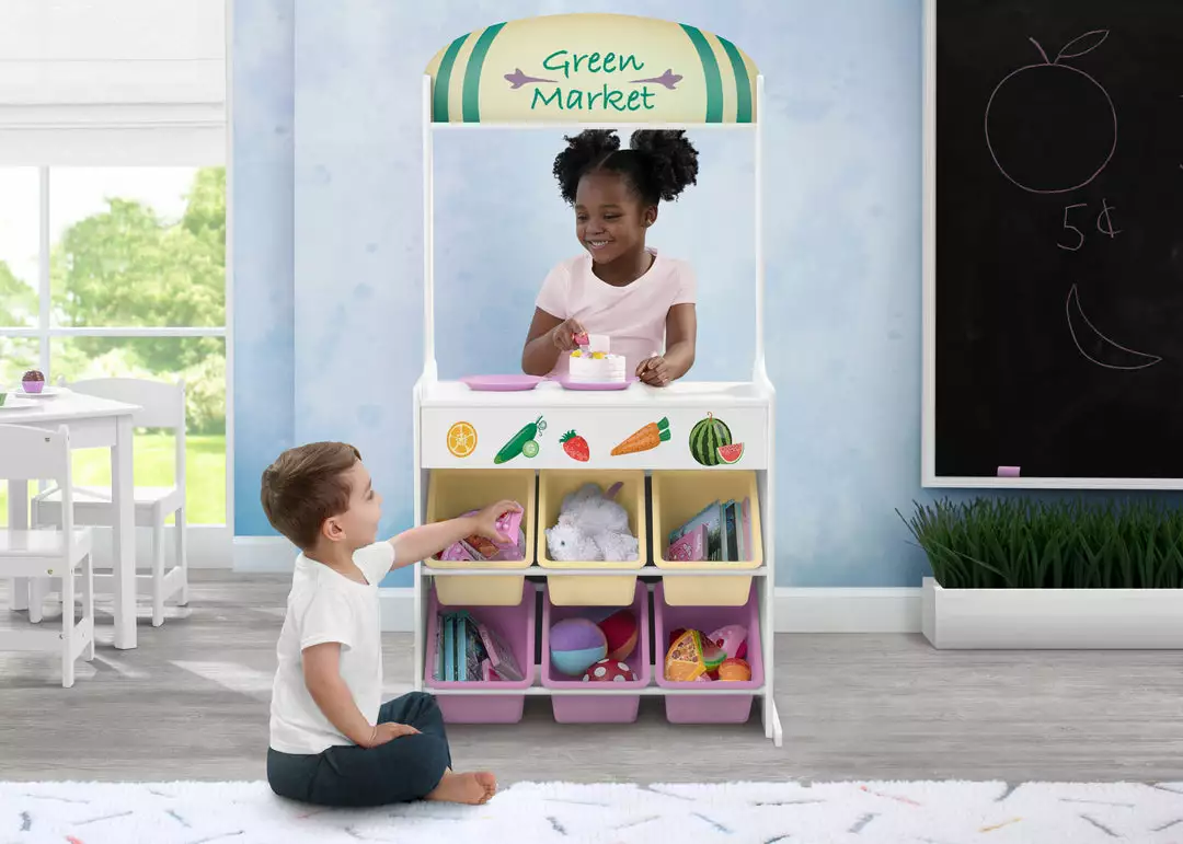 Delta Children What's New Reversible 4-in-1 Pretend Play Center With Chalkboard & Storage 3 Delta Children What's New Reversible 4-in-1 Pretend Play Center With Chalkboard & Storage