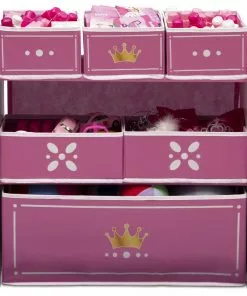 Delta Children Storage Princess Crown Multi-Bin Toy Organizer, White/Pink