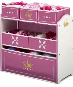 Delta Children Storage Princess Crown Multi-Bin Toy Organizer, White/Pink