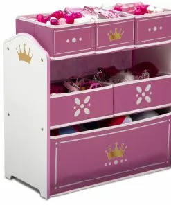 Delta Children Storage Princess Crown Multi-Bin Toy Organizer, White/Pink
