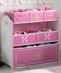 Delta Children Storage Princess Crown Multi-Bin Toy Organizer, White/Pink