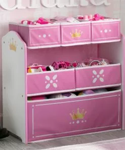 Delta Children Storage Princess Crown Multi-Bin Toy Organizer, White/Pink