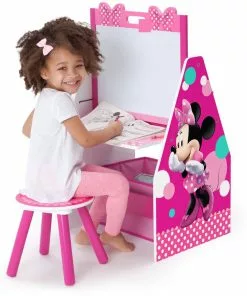Delta Children Minnie Mouse Deluxe Kids Art Table - Easel, Desk, Stool, Toy Organizer