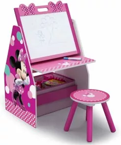 Delta Children Minnie Mouse Deluxe Kids Art Table - Easel, Desk, Stool, Toy Organizer
