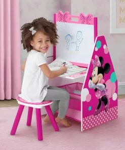 Delta Children Minnie Mouse Deluxe Kids Art Table - Easel, Desk, Stool, Toy Organizer