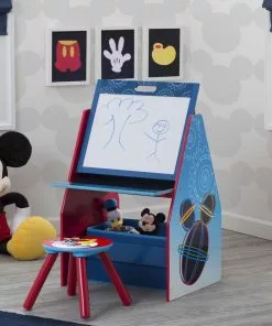 Delta Children Mickey Mouse Activity Center - Easel Desk With Stool & Toy Organizer Easels