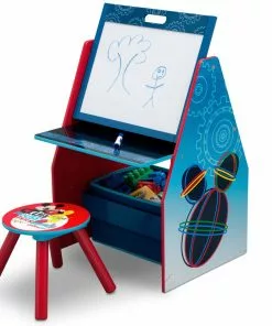 Delta Children Mickey Mouse Activity Center - Easel Desk With Stool & Toy Organizer Easels