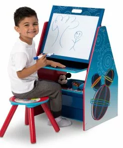 Delta Children Mickey Mouse Activity Center - Easel Desk With Stool & Toy Organizer Easels