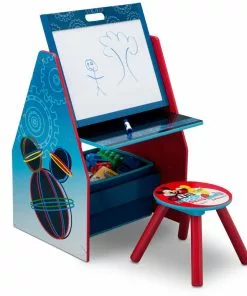 Delta Children Mickey Mouse Activity Center - Easel Desk With Stool & Toy Organizer Easels