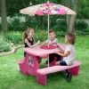 Delta Children Minnie Mouse 4 Seat Activity Picnic Table With Umbrella And LEGO Compatible Tabletop Outdoor