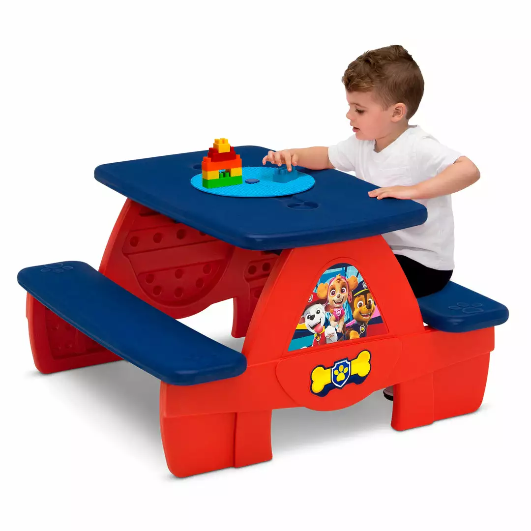 Delta Children What's New PAW Patrol 4 Seat Activity Picnic Table With LEGO Compatible Tabletop 5 Delta Children What's New PAW Patrol 4 Seat Activity Picnic Table With LEGO Compatible Tabletop