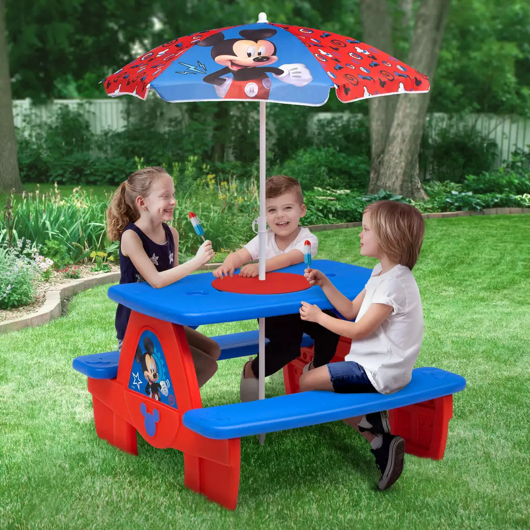 Delta Children Mickey Mouse 4 Seat Activity Picnic Table With Umbrella And LEGO Compatible Tabletop 8 Delta Children Mickey Mouse 4 Seat Activity Picnic Table With Umbrella And LEGO Compatible Tabletop