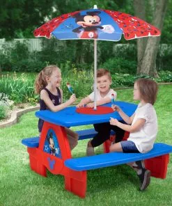 Delta Children Mickey Mouse 4 Seat Activity Picnic Table With Umbrella And LEGO Compatible Tabletop