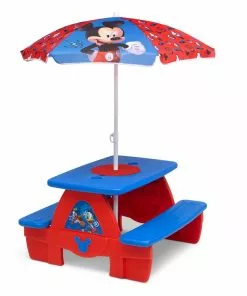 Delta Children Mickey Mouse 4 Seat Activity Picnic Table With Umbrella And LEGO Compatible Tabletop
