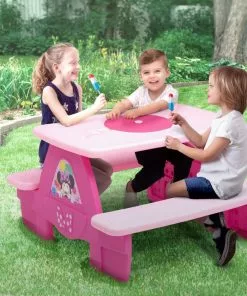 Delta Children Outdoor Minnie Mouse 4 Seat Activity Picnic Table With LEGO Compatible Tabletop