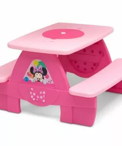 Delta Children Outdoor Minnie Mouse 4 Seat Activity Picnic Table With LEGO Compatible Tabletop