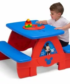 Delta Children Mickey Mouse 4 Seat Activity Picnic Table With LEGO Compatible Tabletop Outdoor