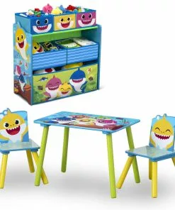 Delta Children Baby Shark 4-Piece Playroom Solution – Set Includes Table And 2 Chairs And 6-Bin Toy Organizer 10 Delta Children Baby Shark 4-Piece Playroom Solution – Set Includes Table And 2 Chairs And 6-Bin Toy Organizer