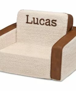 Delta Children Personalized Cozee Flip-Out Sherpa And Faux Leather 2-in-1 Convertible Chair To Lounger For Kids Personalization