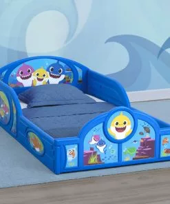 Delta Children Baby Shark Plastic Sleep And Play Toddler Bed With Attached Guardrails