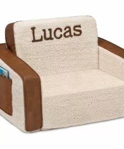 Delta Children Personalized Cozee Flip-Out Sherpa And Faux Leather 2-in-1 Convertible Chair To Lounger For Kids Personalization