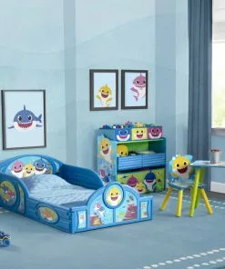 Delta Children Baby Shark Plastic Sleep And Play Toddler Bed With Attached Guardrails