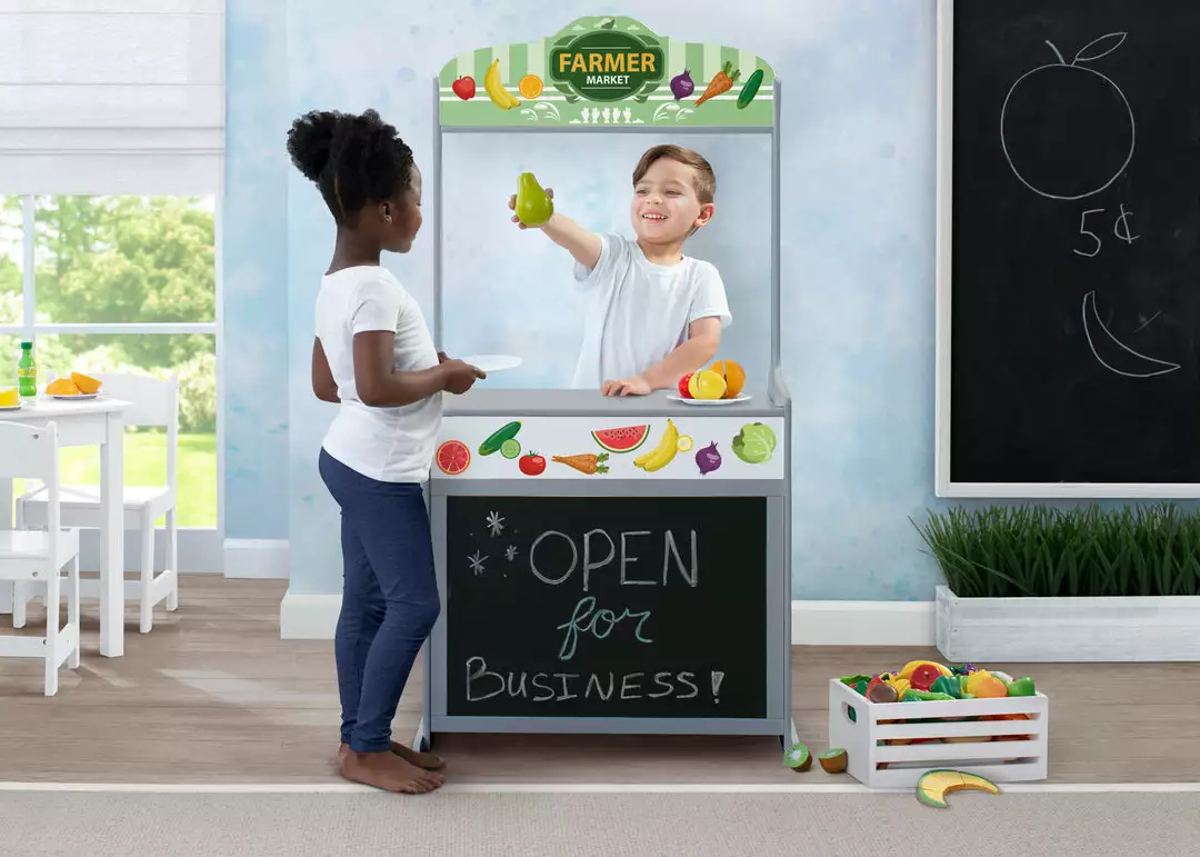 Delta Children Reversible 4-in-1 Pretend Play Center With Chalkboard & Storage What's New 3 Delta Children Reversible 4-in-1 Pretend Play Center With Chalkboard & Storage What's New