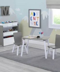 Delta Children 4-Piece Toddler Playroom Set – Includes Play Table And 6 Bin Toy Organizer With Reusable Vinyl Cling Stickers