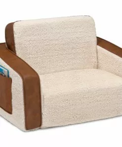 Delta Children Cozee Flip-Out Sherpa And Leather 2-in-1 Convertible Chair To Lounger For Kids What's New