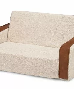 Delta Children Cozee Flip-Out Sherpa And Leather 2-in-1 Convertible Sofa To Lounger For Kids