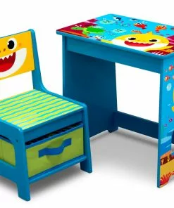 Delta Children Baby Shark Wood Art Desk And Chair Set With Dry Erase Top And Reusable Stickers Activity Desks