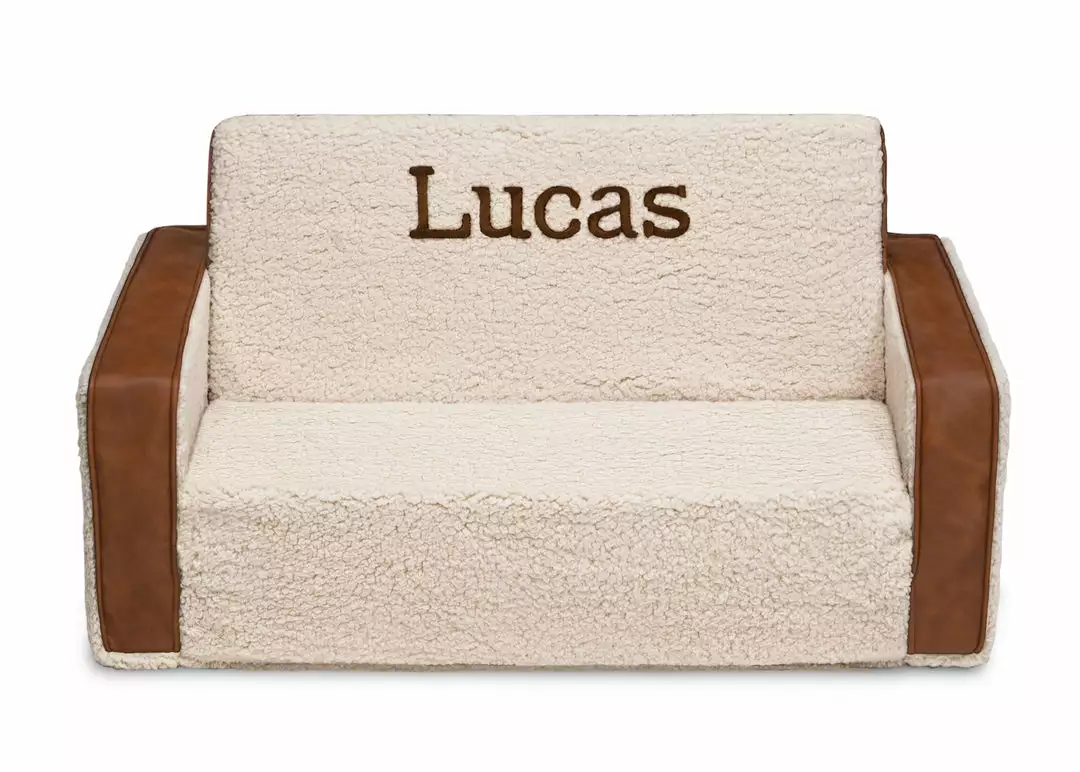 Delta Children Personalization Personalized Cozee Flip-Out Sherpa And Leather 2-in-1 Convertible Sofa To Lounger For Kids 4 Delta Children Personalization Personalized Cozee Flip-Out Sherpa And Leather 2-in-1 Convertible Sofa To Lounger For Kids