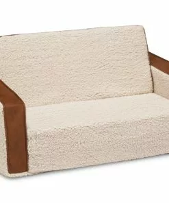 Delta Children Cozee Flip-Out Sherpa And Leather 2-in-1 Convertible Sofa To Lounger For Kids