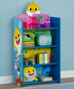 Delta Children Baby Shark Wooden Playhouse 4-Shelf Bookcase For Kids