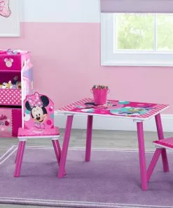 Delta Children Minnie Mouse 4-Piece Playroom Solution – Set Includes Table And 2 Chairs And 6-Bin Toy Organizer Table & Chair Sets