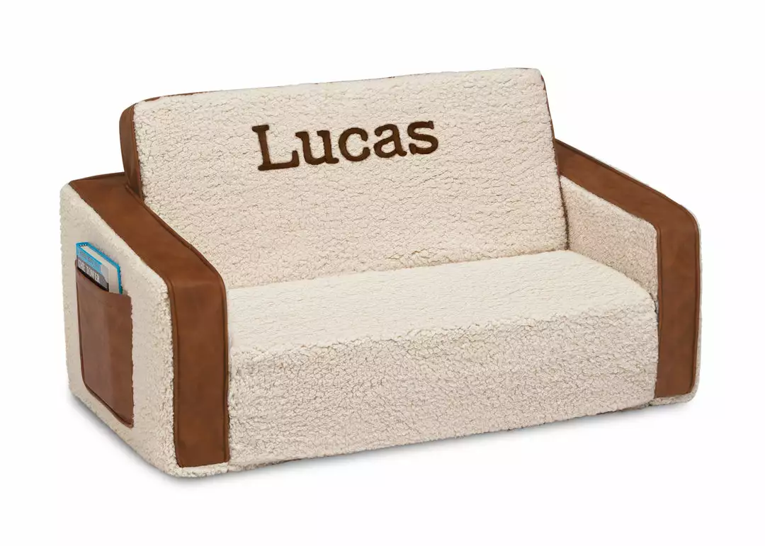 Delta Children Personalization Personalized Cozee Flip-Out Sherpa And Leather 2-in-1 Convertible Sofa To Lounger For Kids 5 Delta Children Personalization Personalized Cozee Flip-Out Sherpa And Leather 2-in-1 Convertible Sofa To Lounger For Kids