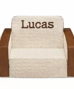Delta Children Personalized Cozee Flip-Out Sherpa And Faux Leather 2-in-1 Convertible Chair To Lounger For Kids Personalization