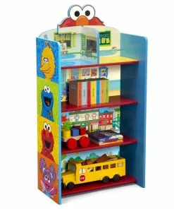 Delta Children Sesame Street Wooden Playhouse 4-Shelf Bookcase For Kids Sale